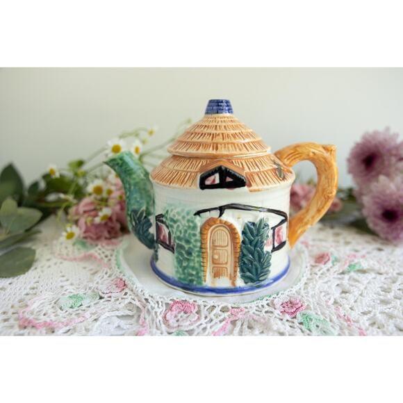 Vintage Ceramic Cottage House Teapot & Creamer Set, Made in Japan, Display-Only - Picture 3 of 9